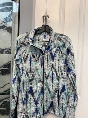 EleVen by Venus Williams Teal, Blue & Black Abstract Zip Jacket